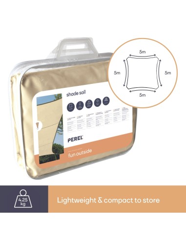 WATER-PERMEABLE SHADE SAIL - SQUARE - 5 x 5 m -...