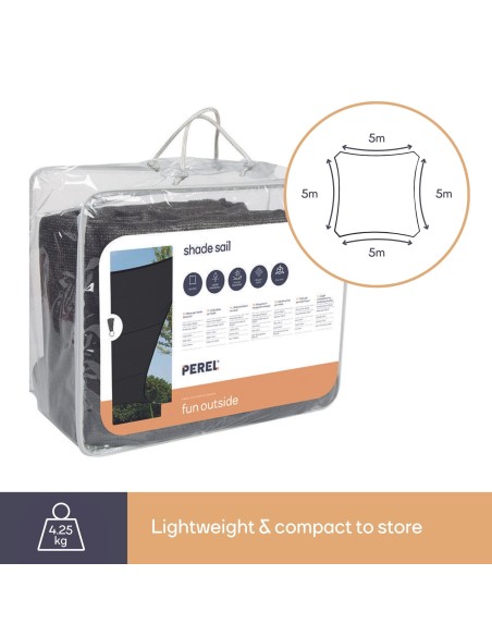 WASSERDURCHLÄSSIGES SONNENSEGEL - QUADRATISCH - 5 x 5 m - FARBE: CHARCOAL