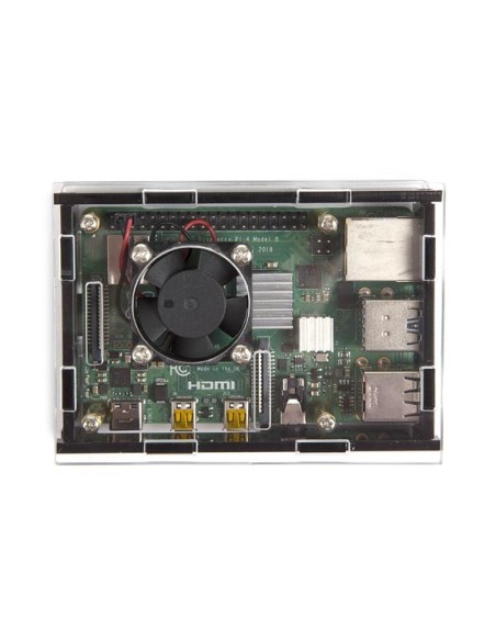 BOÎTIER TRANSPARENT AVEC DISSIPATEURS THERMIQUES ET VENTILATEUR POUR RASPBERRY PI 4®