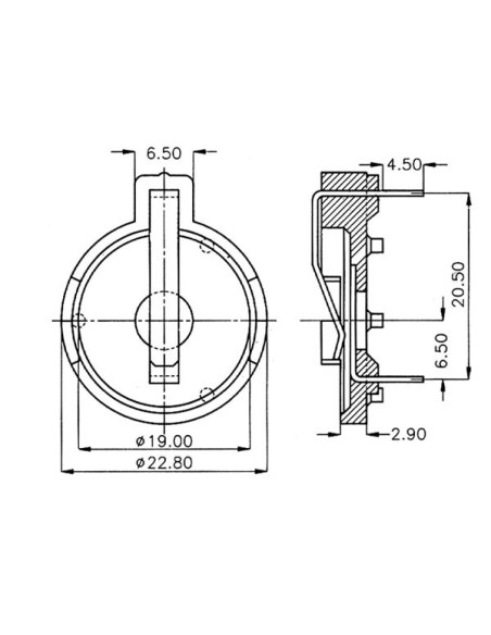 BATTERIJHOUDER VOOR LITHIUMCEL Ø 19mm (CR2032)