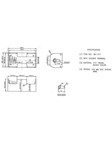 BATTERIEHALTER FÜR 1 x C-BATTERIE (MIT LÖTFAHNEN)
