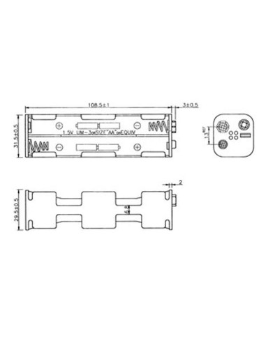 BATTERIEHALTER FÜR 8 x AA-BATTERIEN (MIT DRUCKKNOPFANSCHLÜSSEN)