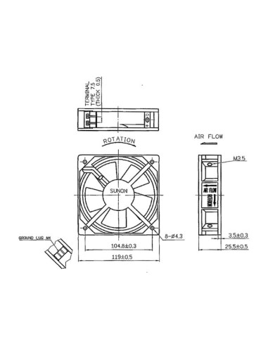 SUNON FAN - 230 VAC SLEEVE - 120 x 120 x 25 mm