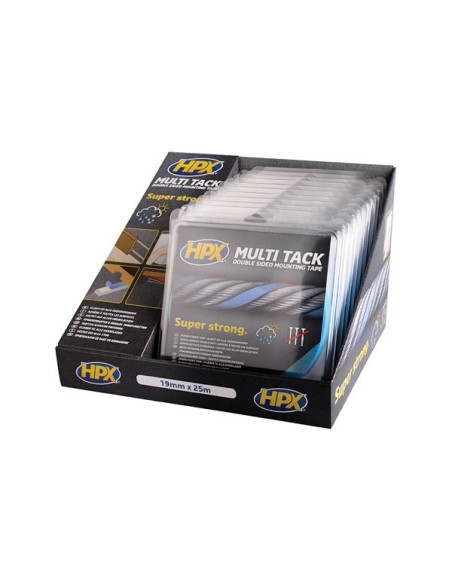 Display met 10x dubbelzijdige multi-tack tape - semi-transparant - 19 mm x 25 m