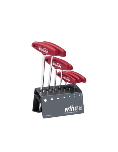 Wiha Jeu de clés mâles avec manche en T Six pans, nickelées brillantes sur présentoir 7 pcs (00953)