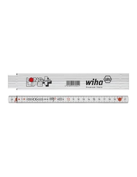 Wiha Mètre pliant Longlife® Plus 2 m métrique, 10 branches (27059) blanc