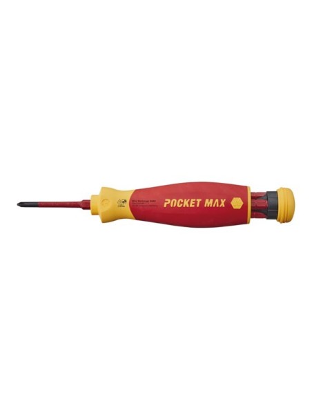 Wiha Screwdriver with bit magazine PocketMax® electricmixed with 4 slimBits VDE