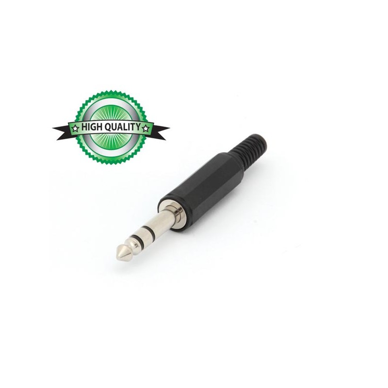 6.35mm MALE JACK CONNECTOR - PLASTIC BLACK STEREO