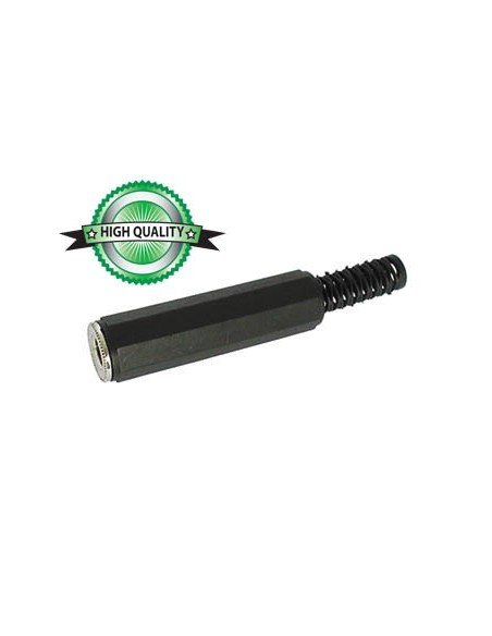 JACK FEMELLE 6.35mm STEREO NICKELE NOIR AVEC CAPOT EN CAOUTCHOUC