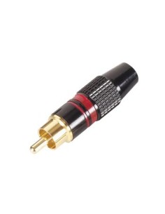 RCA PLUG MALE - GOLD TIP - BLACK HOUSING - RED RING