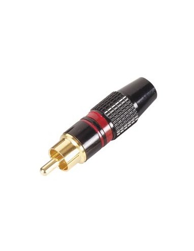 CONECTOR RCA MACHO - PUNTA DORADA - CAJA NEGRA - ARO ROJO