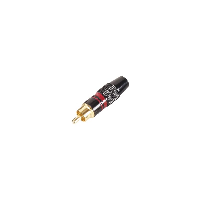 RCA PLUG MALE - GOLD TIP - BLACK HOUSING - RED RING