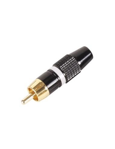 RCA PLUG MALE - GOLD TIP - BLACK HOUSING - WHITE RING