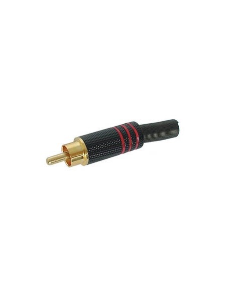 RCA PLUG MALE - GOLD TIP - BLACK METAL HOUSING - RED