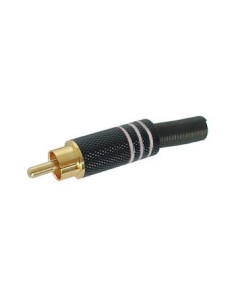 RCA PLUG MALE - GOLD TIP - BLACK METAL HOUSING - WHITE