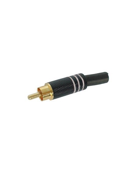 RCA PLUG MALE - GOLD TIP - BLACK METAL HOUSING - WHITE
