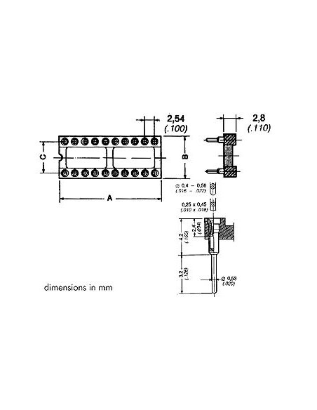 16P DIL IC VOET, 300MIL, TULP-TYPE