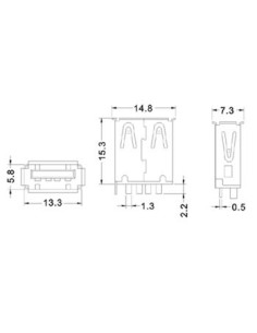 USB A VROUWELIJK, ENKELVOUDIGE CONNECTOR 180°, VOOR PCB 2