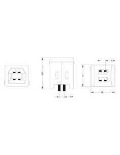 USB B FEMALE, SINGLE CONNECTOR 180°, PCB MOUNT 2