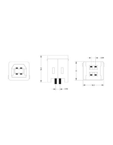 USB B VROUWELIJK, ENKELVOUDIGE CONNECTOR 180°,...