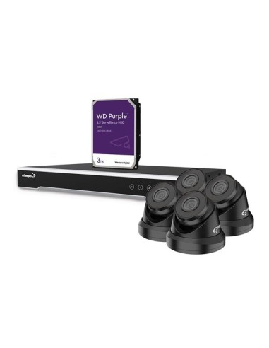 IP-ÜBERWACHUNGSKAMERA-SET - 4 MP - 8-KANAL-NETZWERK-VIDEOREKORDER - 4 x SCHWARZE IP-DOME-KAMERA - FESTPLATTE 3 TB - KABEL