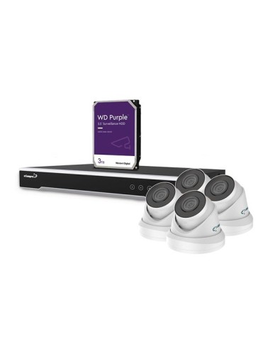 IP-ÜBERWACHUNGSKAMERA-SET - 4 MP - 8-KANAL-NETZWERK-VIDEOREKORDER - 4 x WEIßE IP-DOME-KAMERA - FESTPLATTE 3 TB - KABEL