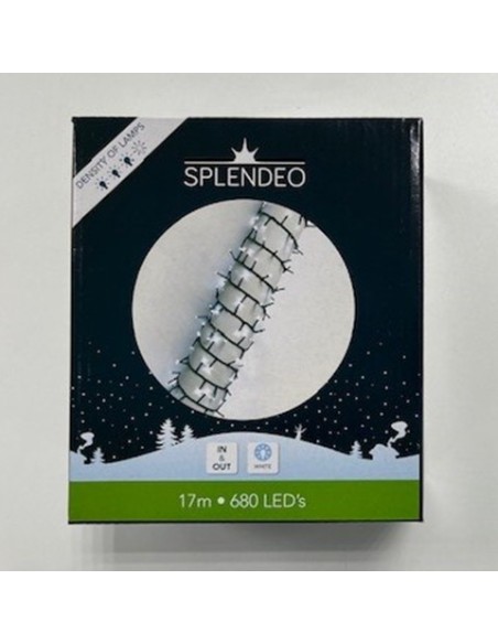 High density lightchain - 680 lamps - white LED - green wire - 17 m - 3 m leadwire - transformer