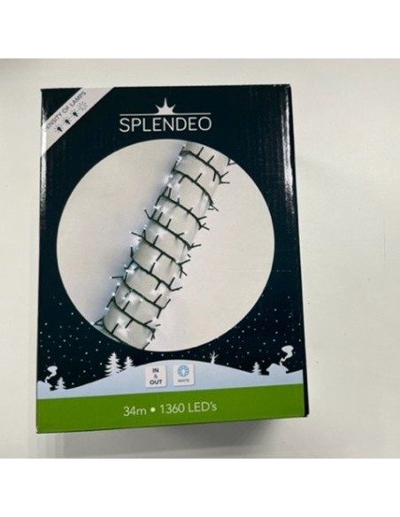 High density lightchain - 1360 leds - wit - groene kabel - 34 m - 3 m aansluitsnoer - transformator