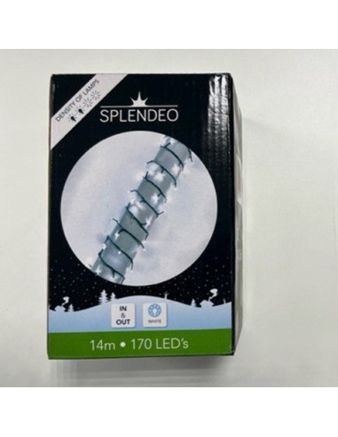 Medium density lightchain - 170 lamps - white LED - green wire - 14 m - 3 m leadwire - transformer