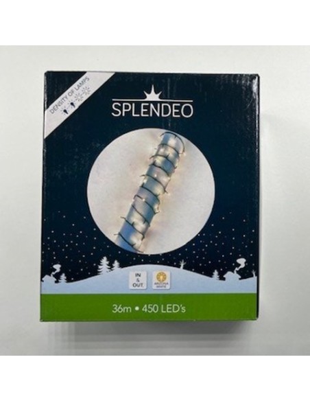 Medium density lightchain - 450 lamps - arizona white LED - green wire - 36 m - 3 m leadwire - transformer