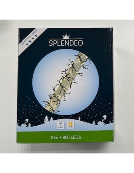 Extreme density lightchain - 800 lamps - warm white LED - black wire - 10 m - 3 m leadwire - transformer