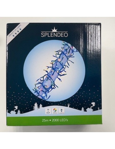 Extreme density lightchain - 2000 lamps - multicolor LED - black wire - 25 m - 3 m leadwire - modulator - transformer