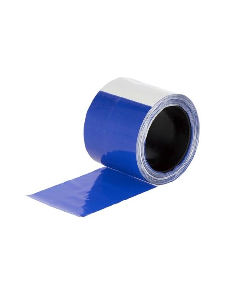 Kuddebeschermingsband bl/wit, geblokt, 80 mm, 100 m rol