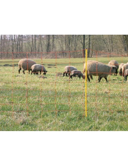 Sheep net 90 cm, orange, double prong, yellow posts, 50m