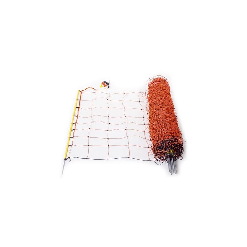 Sheep net 108 cm, orange, single prong, yellow posts, 50m