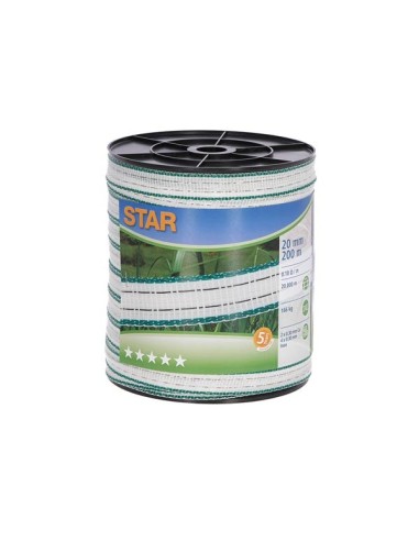 Star band,200m,20mm, Wit/groen, 2xCu 0,30+4x rvs 0,30