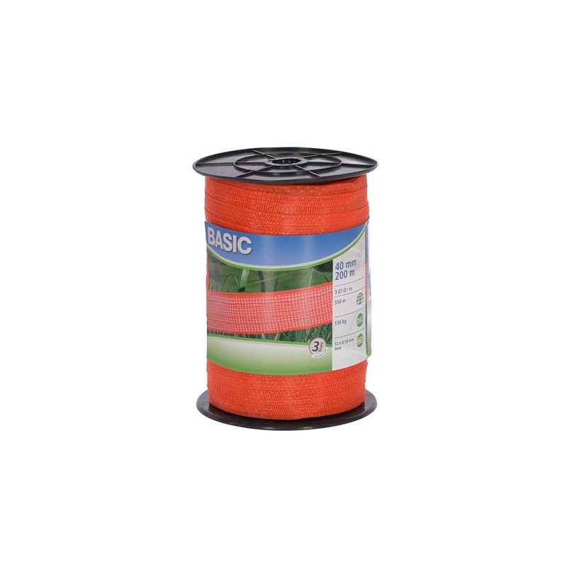 Fencing tape Basic 200 m, 40 mm, orange, 12 x 0,16 Niro