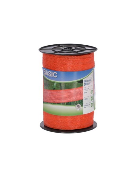 Fencing tape Basic 200 m, 40 mm, orange, 12 x 0,16 Niro