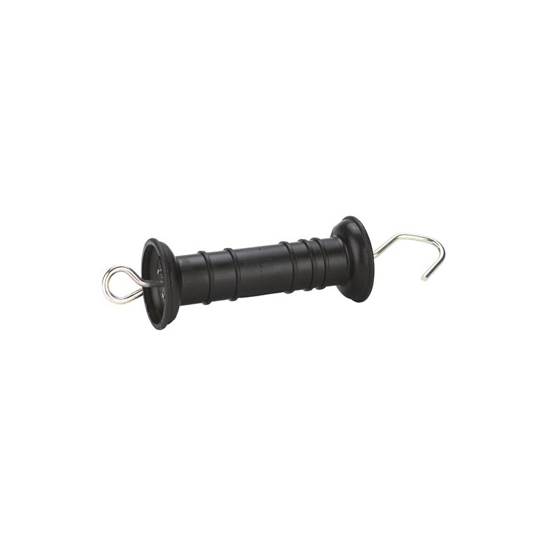 Gate handle with hook and tension limiter, black