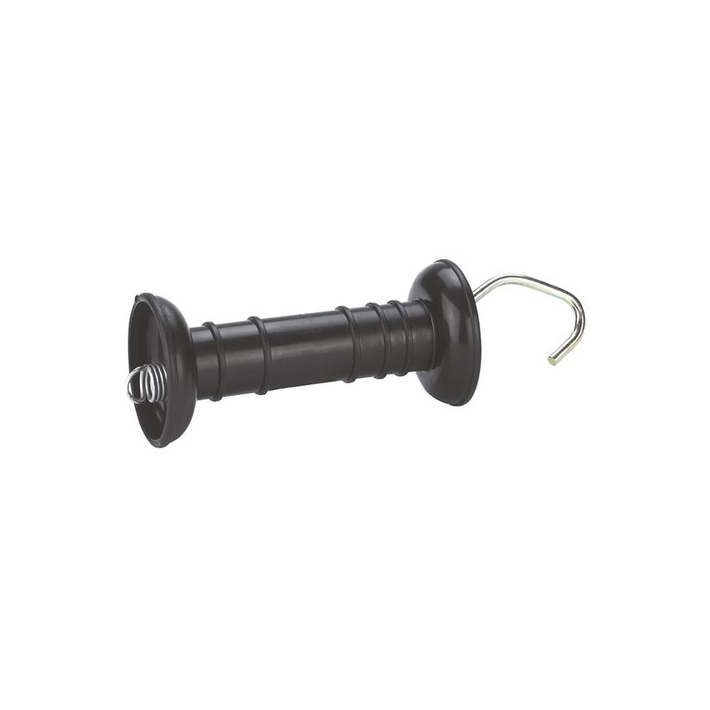 Gate handle with hook and simple tension spring, black