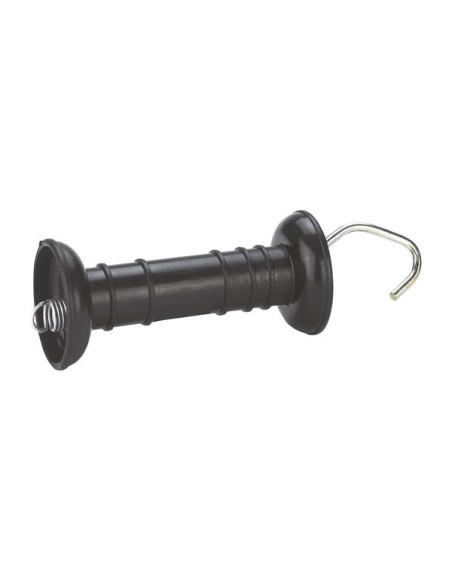 Gate handle with hook and simple tension spring, black