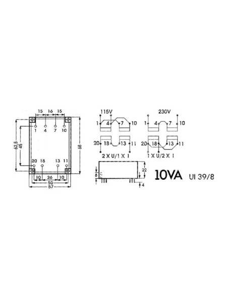 TRANSFORMATEUR BAS PROFIL 10VA 2 x 9V / 2 x 0.560A