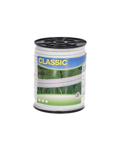 Classic afrasteringsband, 20mm wit,4x0,2+2x0,3 rvs, 200m
