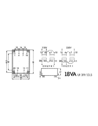 TRANSFORMADOR EXTRAPLANO 18VA 2 x 9V / 2 x 1.000A