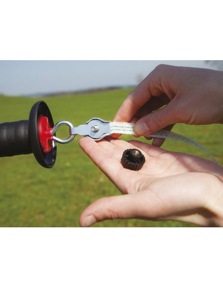 Gate handle black, with hook and rope/wire connector