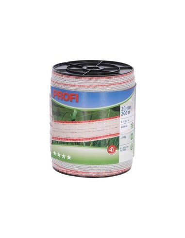 Profi afrasteringsband 20mm, 6x0,30 TriC, 200m,  wit/rood