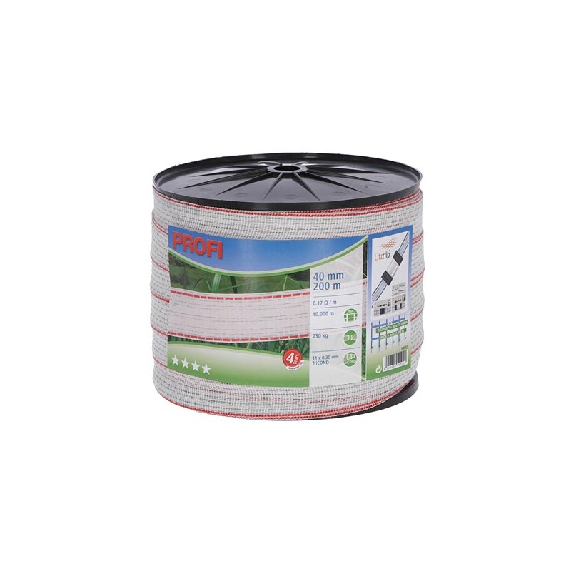 Fencing tape Profi 200 m, 40 mm, white/red, 11x0,30 TriC