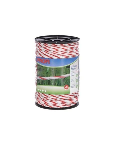 Profi  afrasteringskoord 6mm, 6x0,30 TriC, 200m,  wit/rood