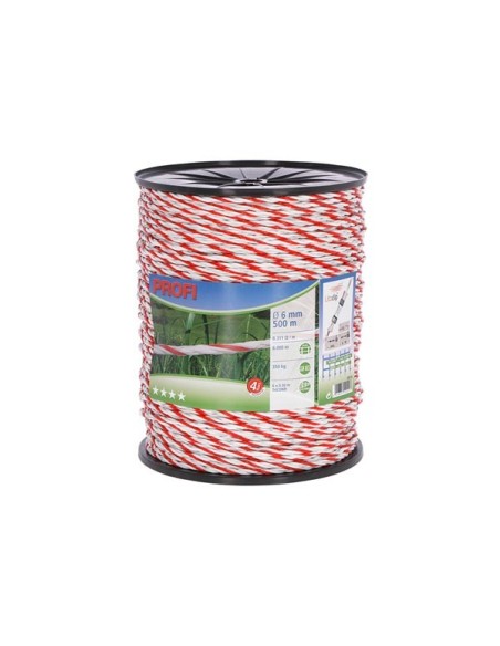 Profi afrasteringskoord 6mm, 6x0,30 TriC, 500m,  wit/rood