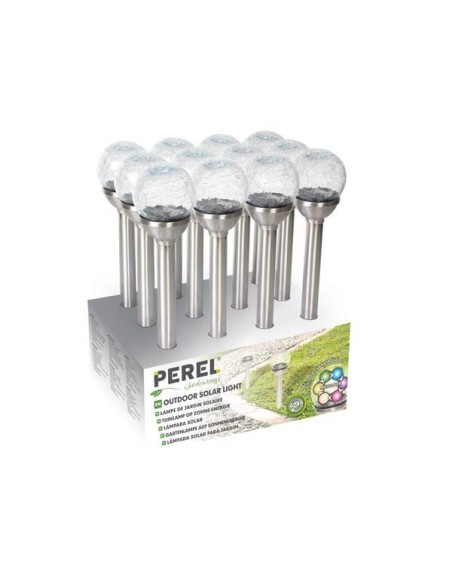 LED-TUINLAMP OP ZONNE-ENERGIE - RGB - met sokkel in roestvrij staal - 12 st. in display
